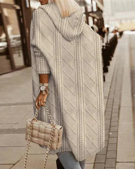 JISKA - LANGE STRICKJACKE MIT KAPUZE
