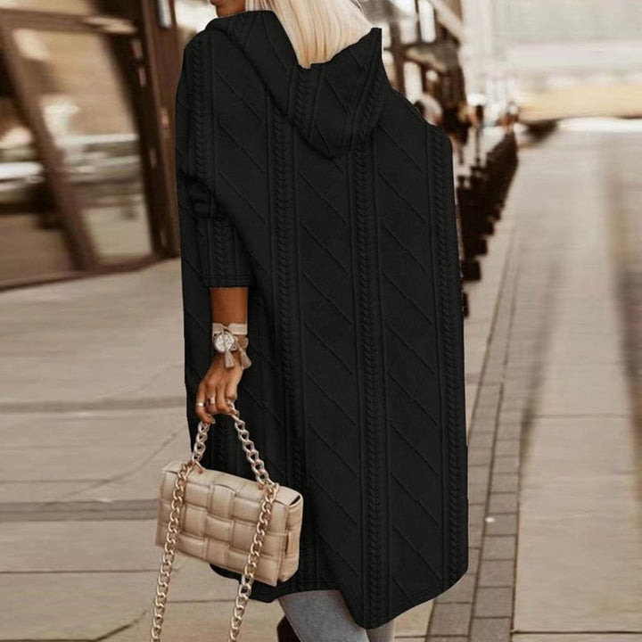 JISKA - LANGE STRICKJACKE MIT KAPUZE