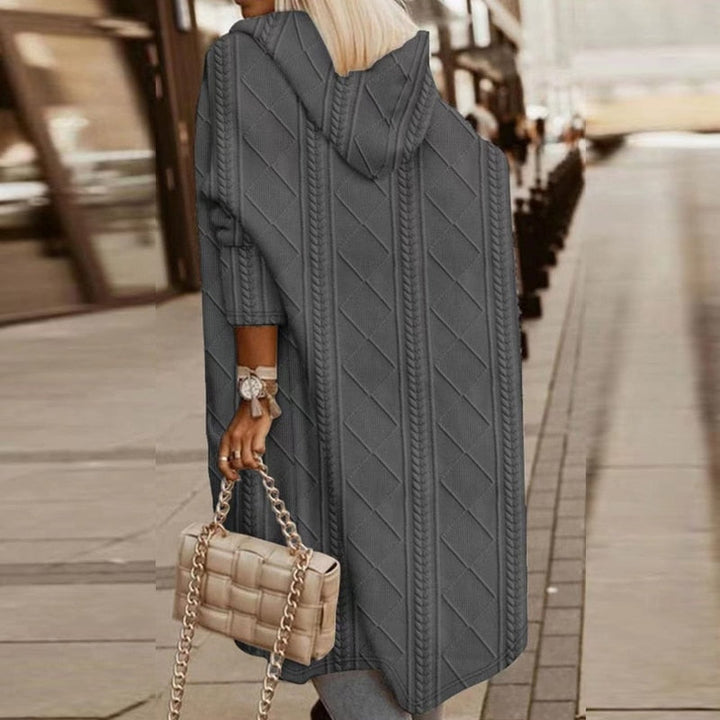 JISKA - LANGE STRICKJACKE MIT KAPUZE